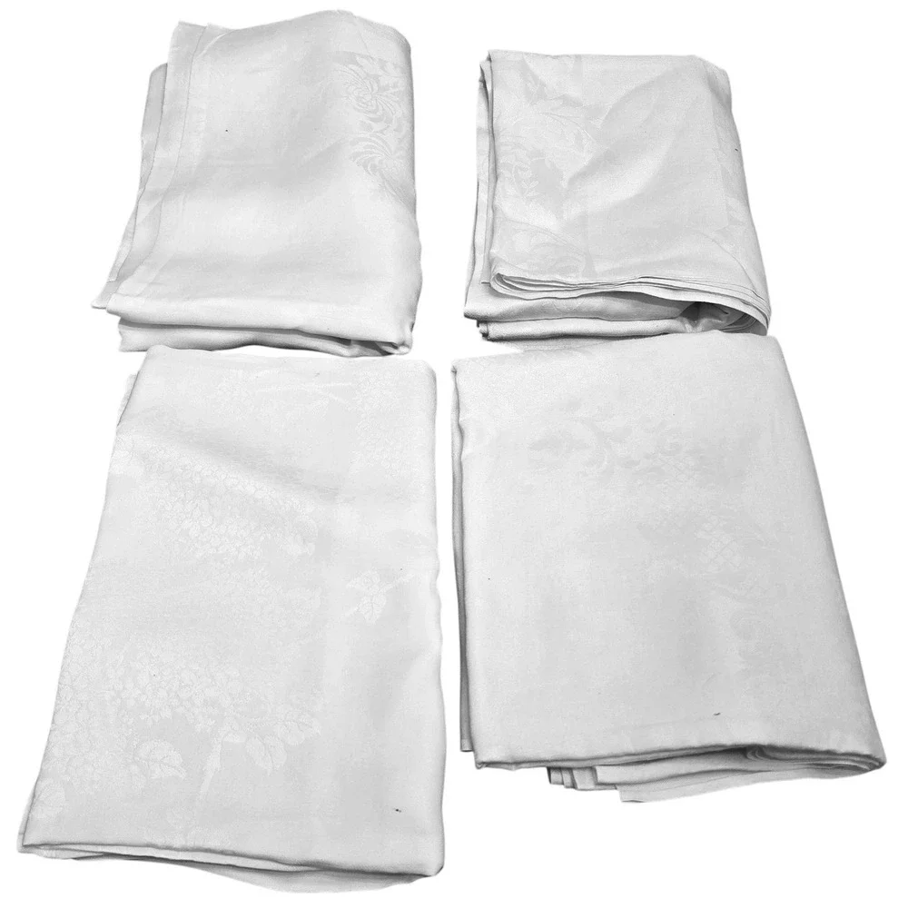 Vintage White Damask Floral Tablecloth Lot 4 Pieces Various Sizes Rectangular